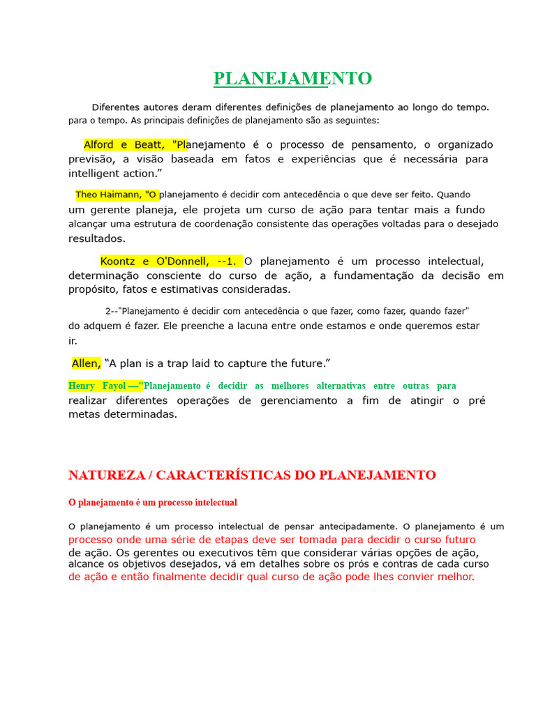 Importância e Etapas do Planejamento | PDF | Planejamento | Pensamento
