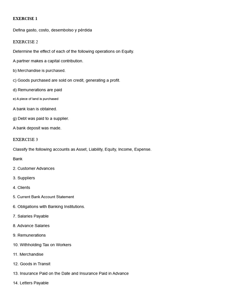 BASIC ACCOUNTING EXERCISES | PDF