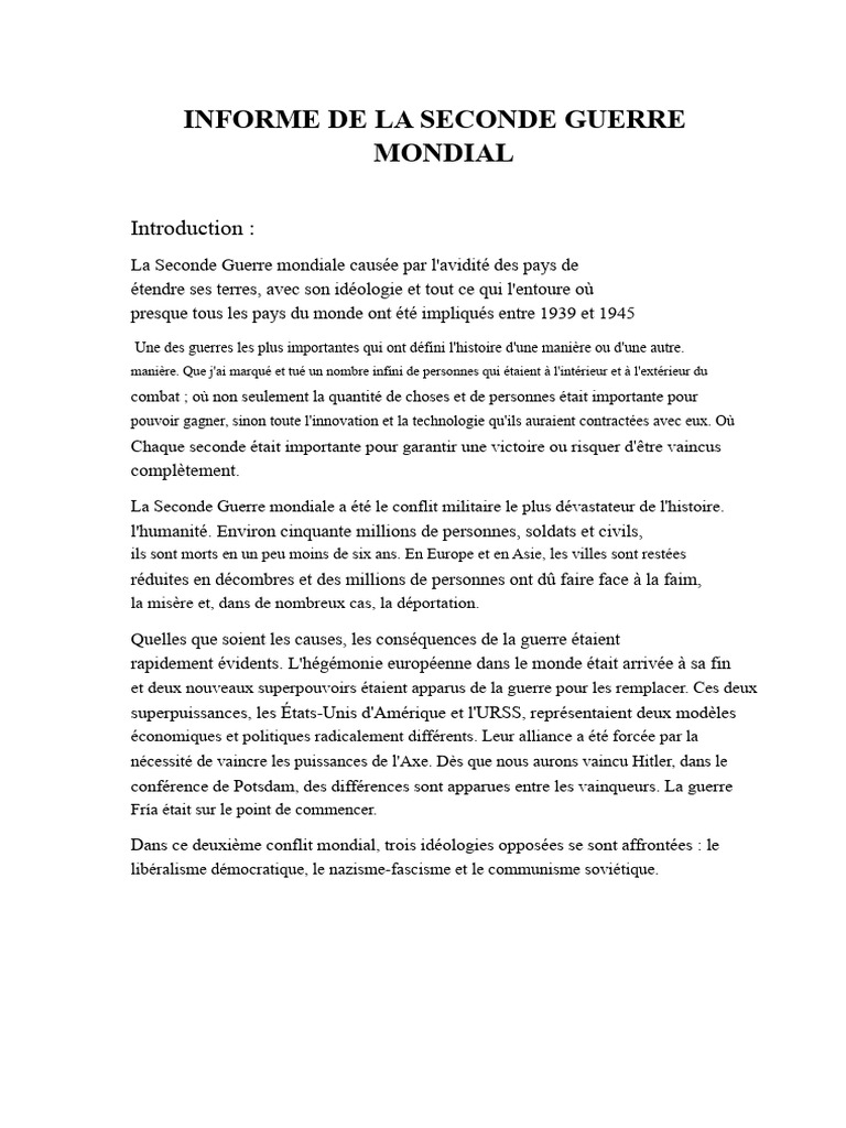 Rapport Sur La Seconde Guerre Mondiale | PDF | Seconde Guerre mondiale ...