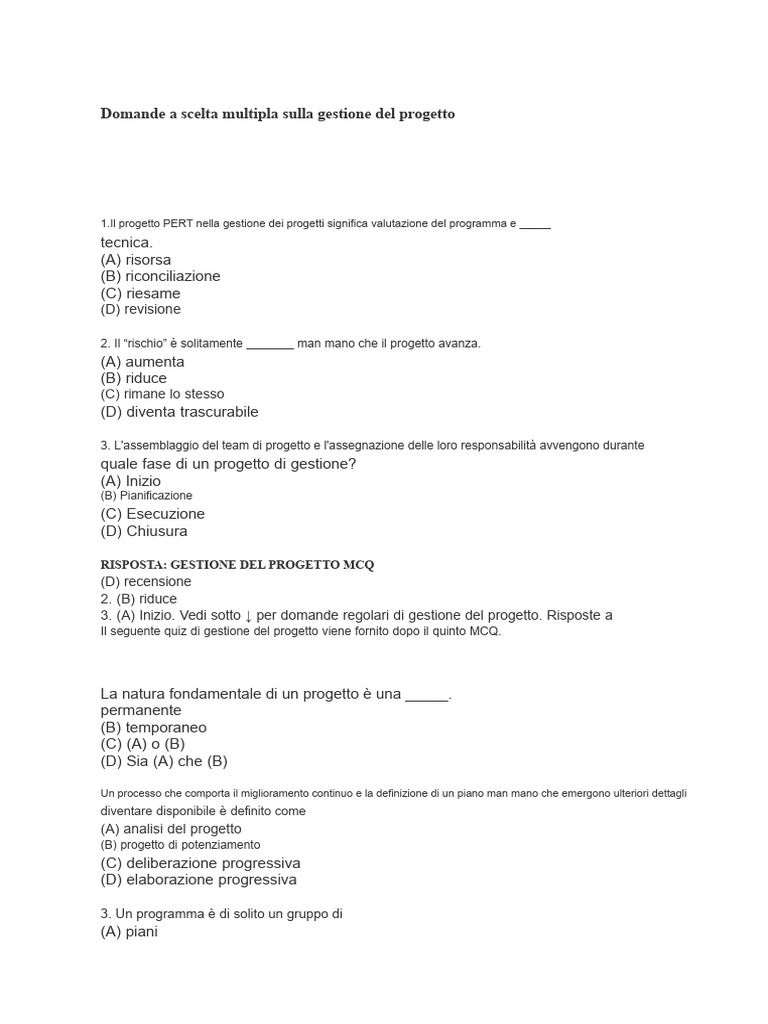 Gestione Progetti MCQ | PDF