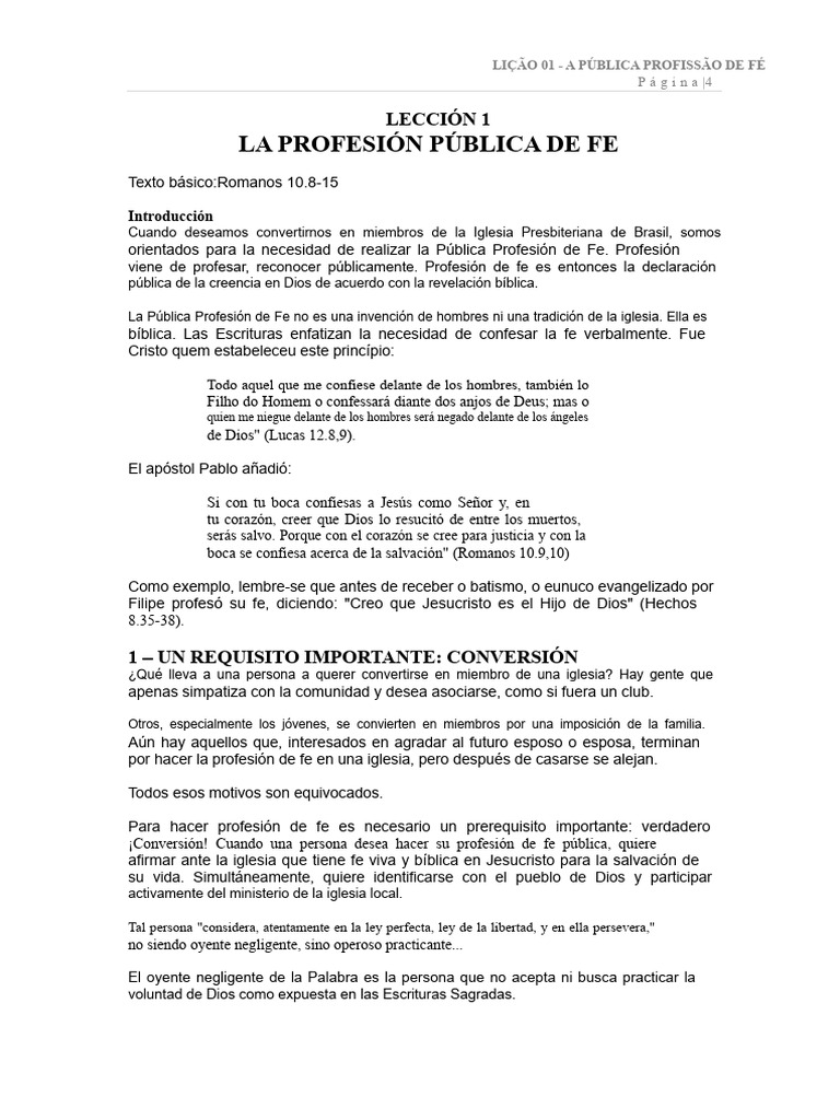 01 - La Pública Profesión de Fe | PDF | Iglesia cristiana | Fe