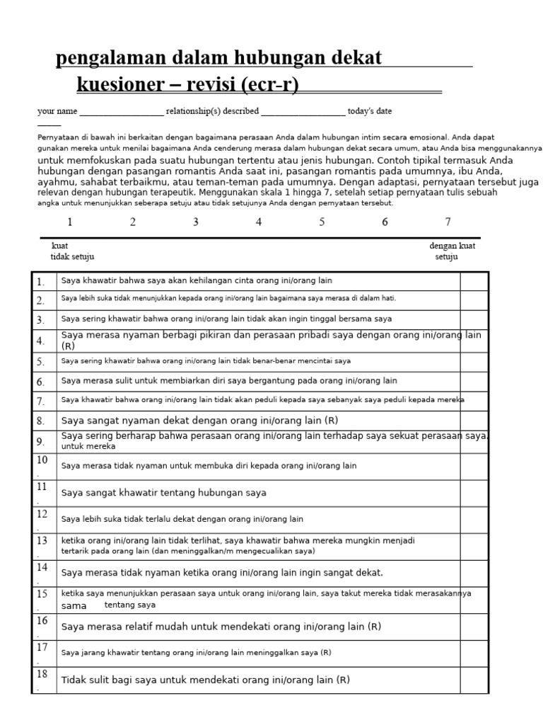 Kuesioner Keterikatan Emosional ECR-R | PDF