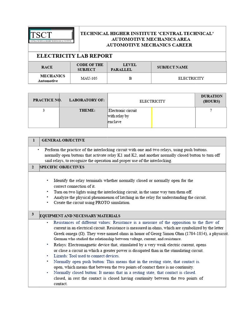 Automotive Electricity Lab Report | PDF | Relay | Switch