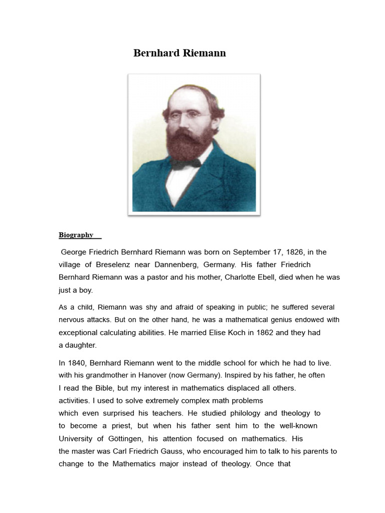 Bernhard Riemann: Life and Contributions | PDF | Geometry | Integral