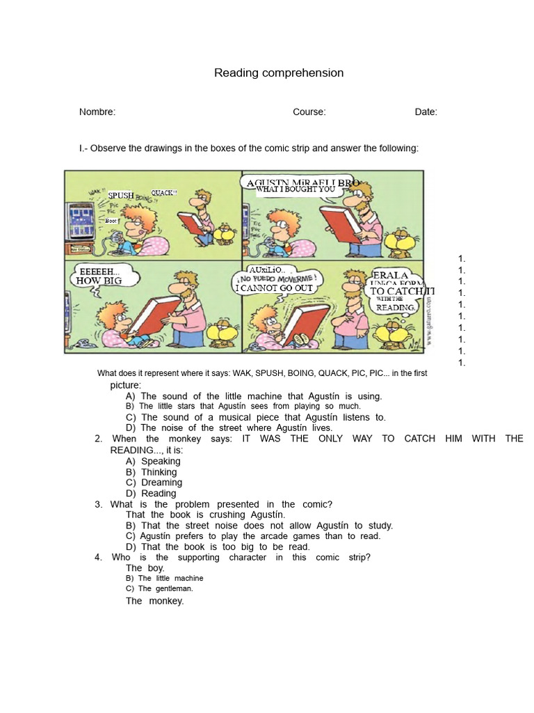 Comic Strip Reading Comprehension Quiz | PDF