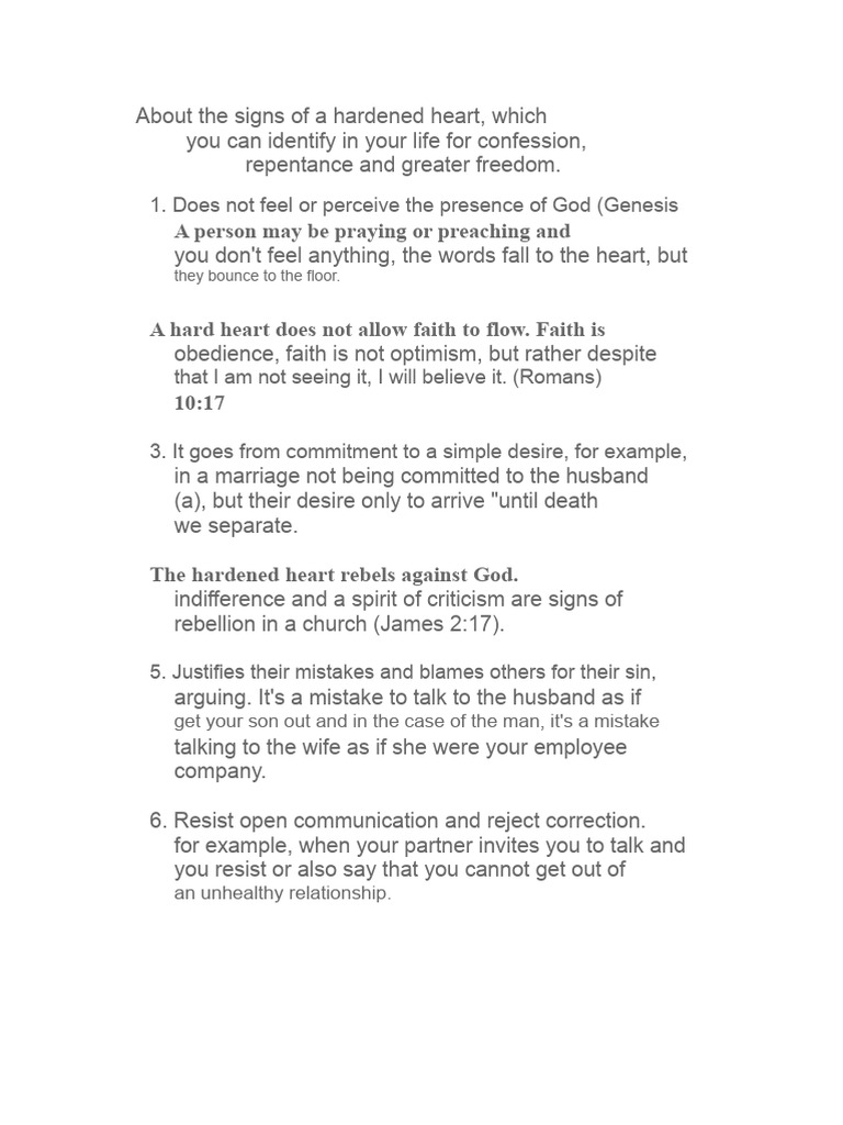 Signs of a Hardened Heart Explained | PDF | Jesus | Sin