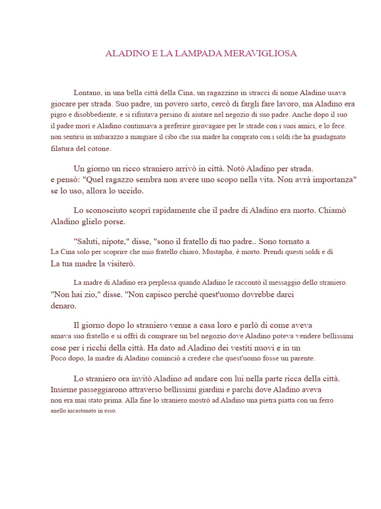 Aladino e La Lampada Meravigliosa | PDF