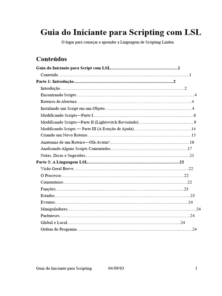 Introdução ao Scripting em LSL | PDF | Linguagem de script | Second ...