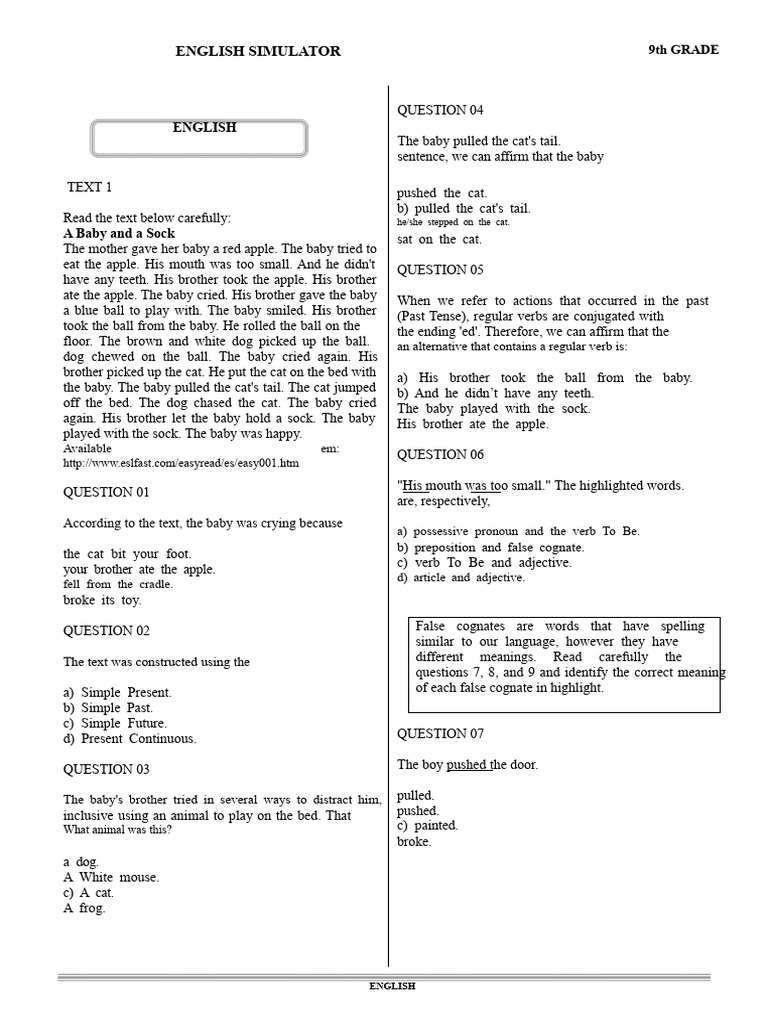 9th Grade English Language Exercises | PDF | English Language | Verb