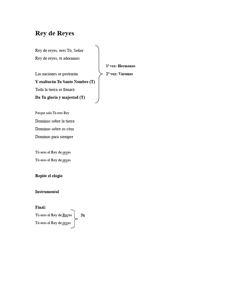 Rey de Reyes Letra PDF | PDF