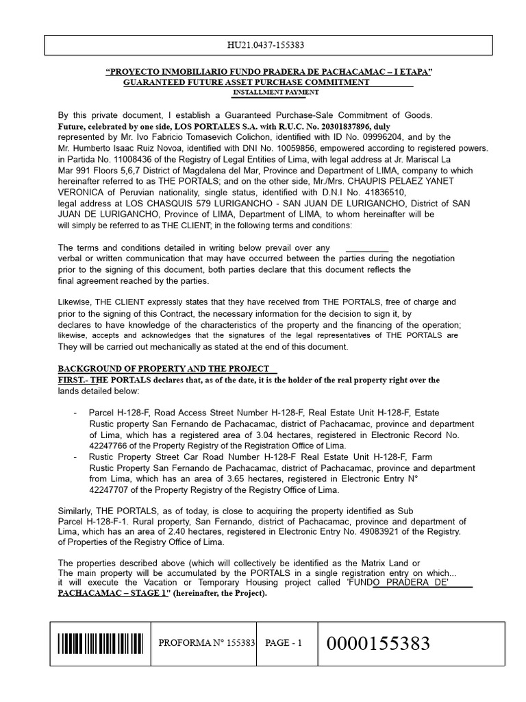 Pachacamac Real Estate Purchase Agreement | PDF | Refinancing | Interest