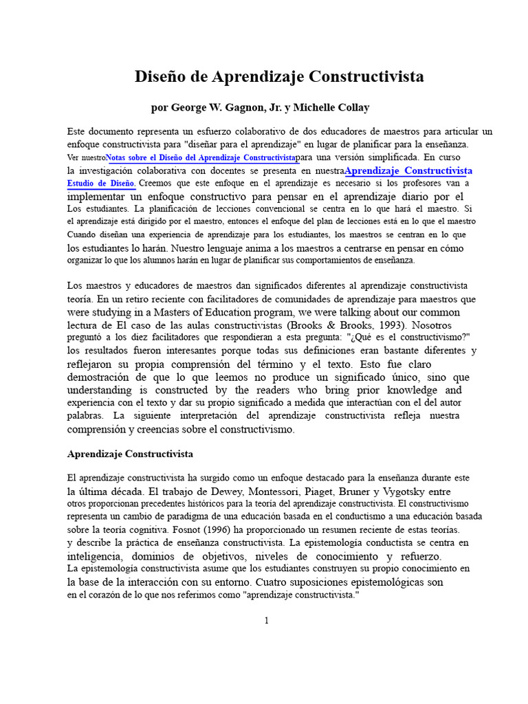 Diseño de Aprendizaje Constructivista | PDF | Constructivismo ...