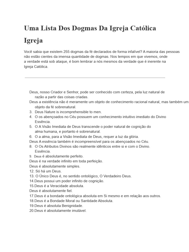 Uma Lista de Dogmas Católicos | PDF | Eucaristia | Deus