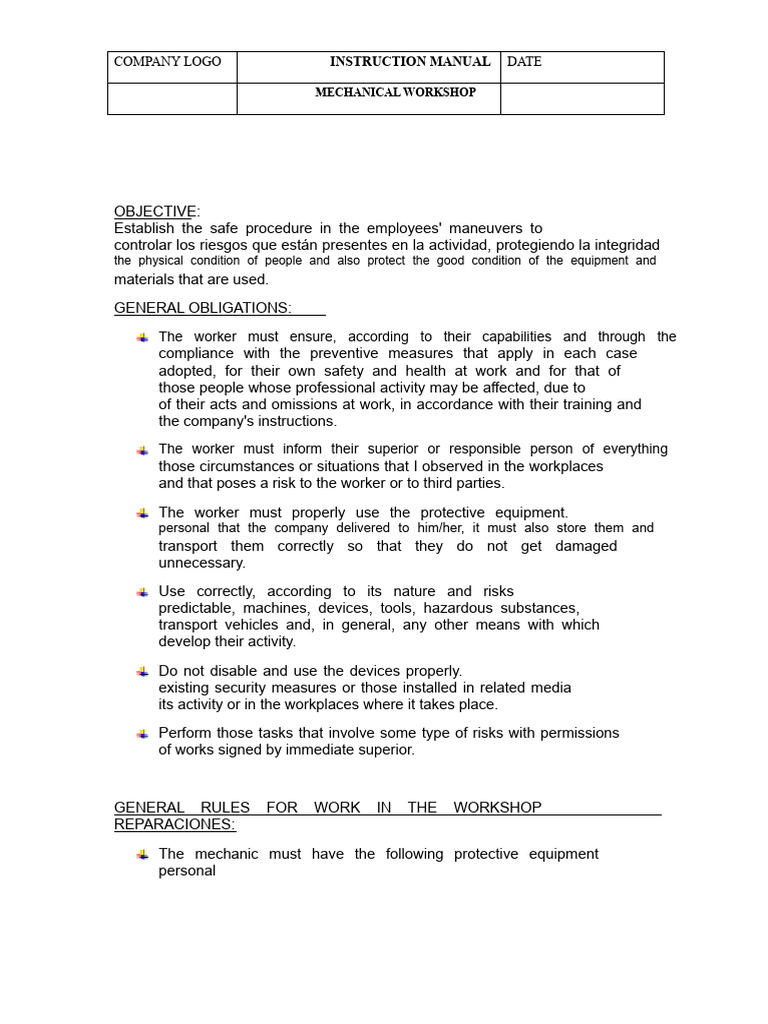 Mechanical Workshop Safety Manual | PDF | Personal Protective Equipment ...