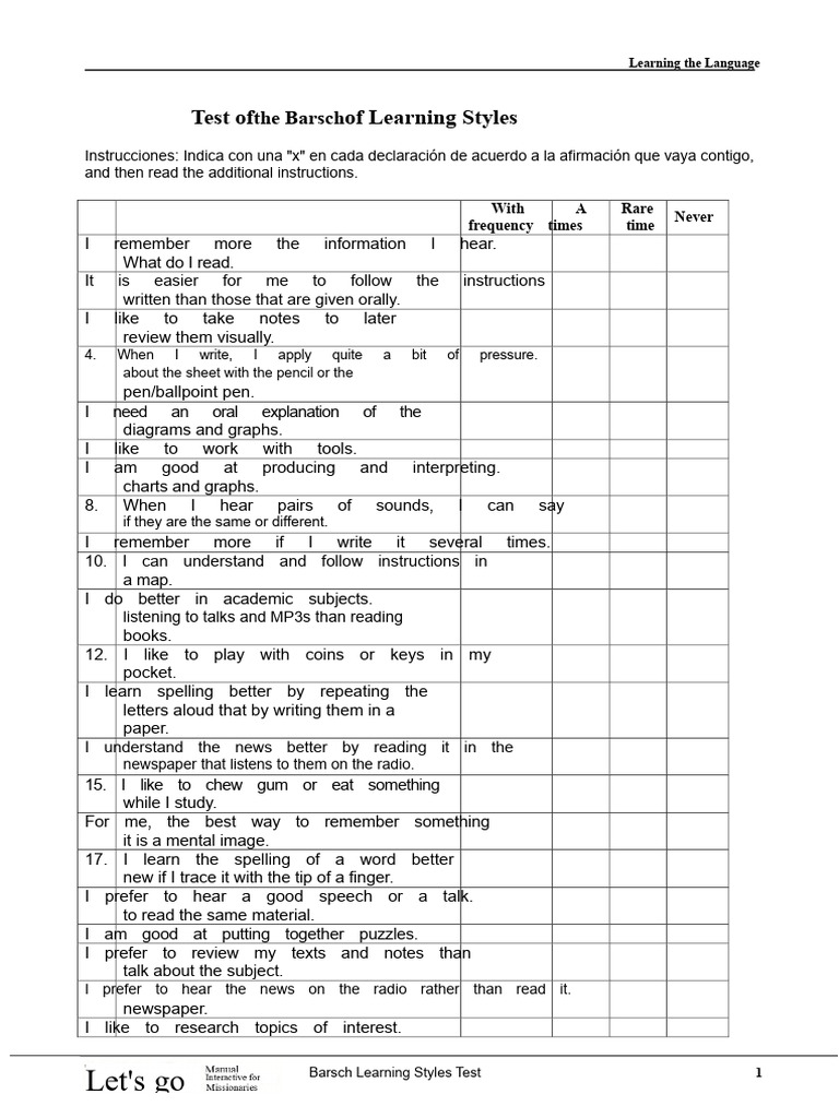 Barsch Learning Styles Assessment Guide | PDF | Learning Styles | Cognition