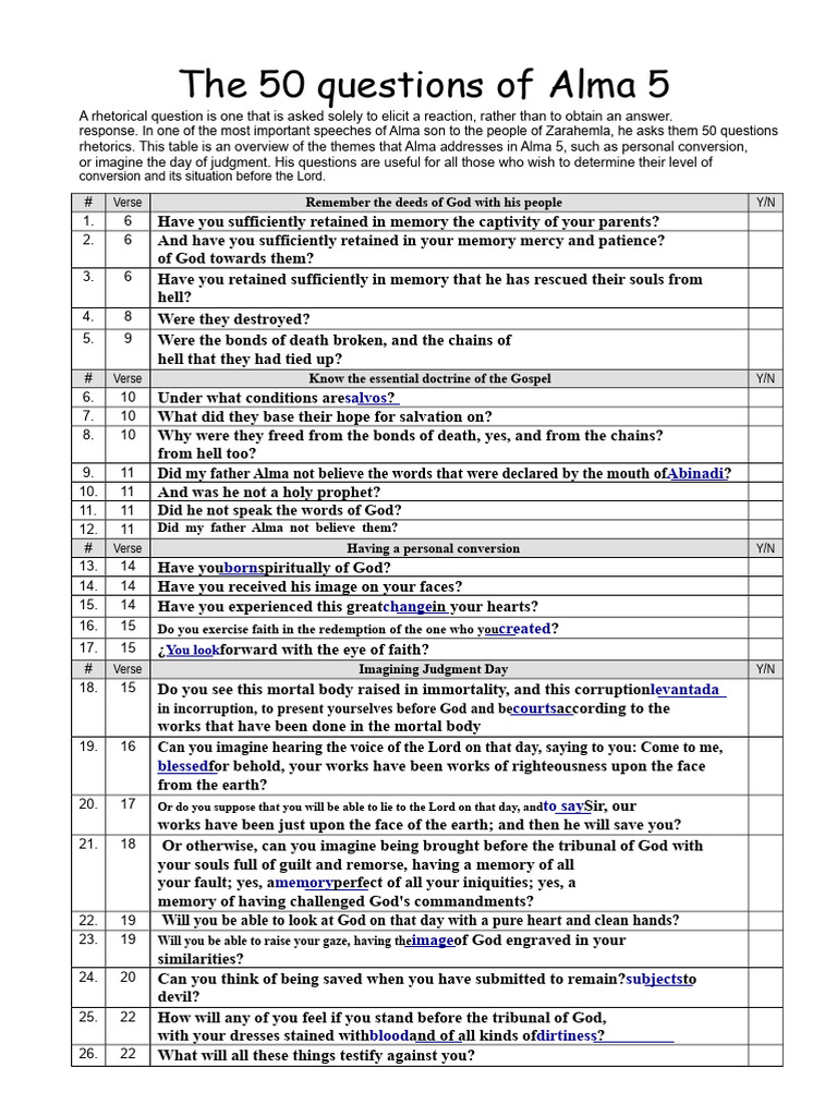 Alma 5: 50 Rhetorical Questions Explained | PDF | Last Judgment | Salvation