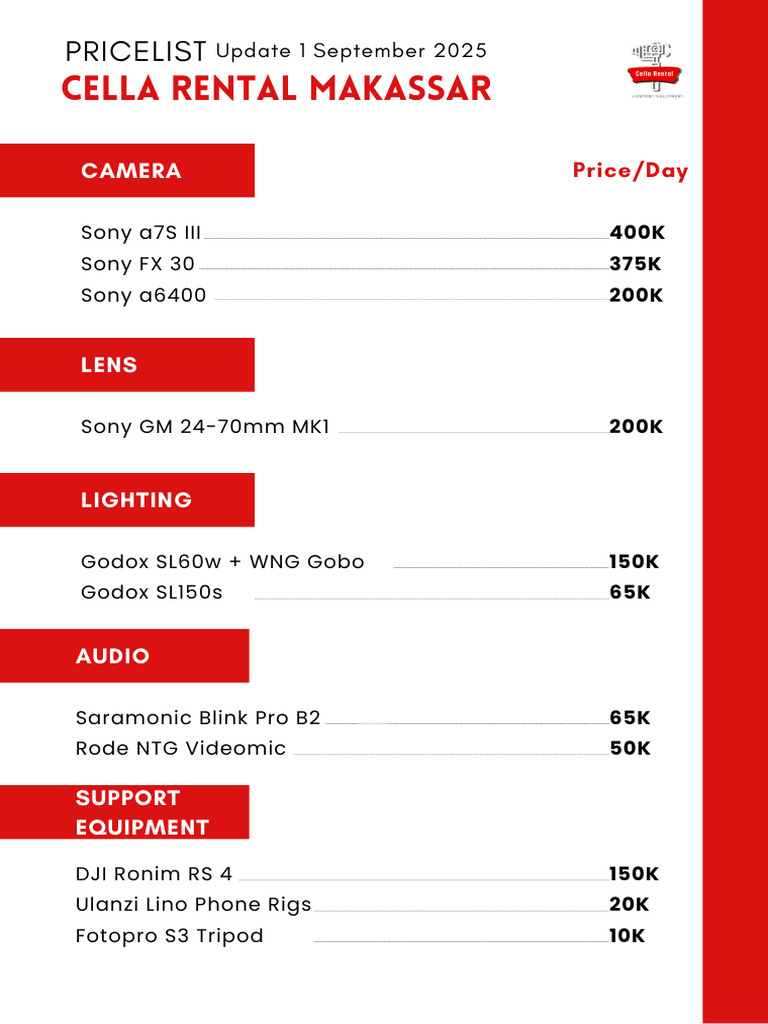 Makassar Camera Rental Price List | PDF