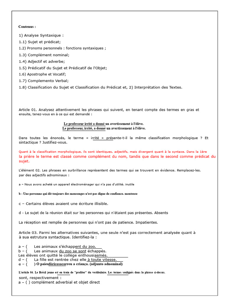 Analyse Syntaxique et Interprétation des Textes | PDF | Prédicat ...