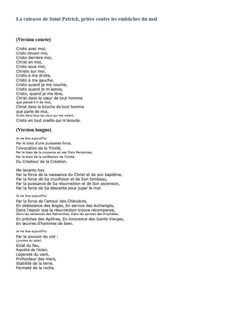 Prière de protection de Saint Patrick | PDF | Jésus | Dieu