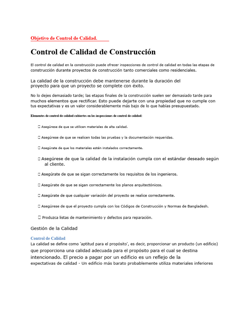 Propuesta de Control de Calidad en La Construcción y Auditoría | PDF ...
