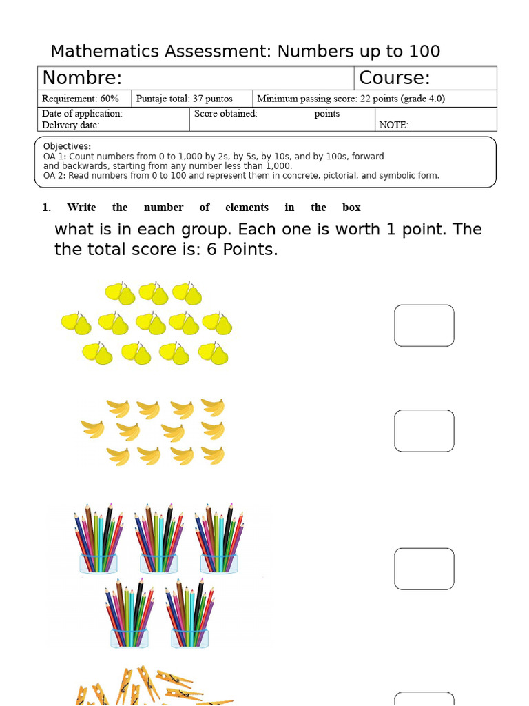 Mathematics Assessment for Numbers 0-100 | PDF | Chess Theory | Chess