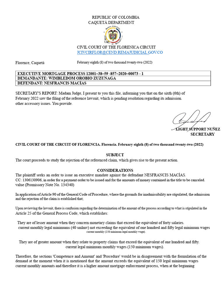 Executive Mortgage Process Rejection in Caquetá | PDF | Lawsuit ...