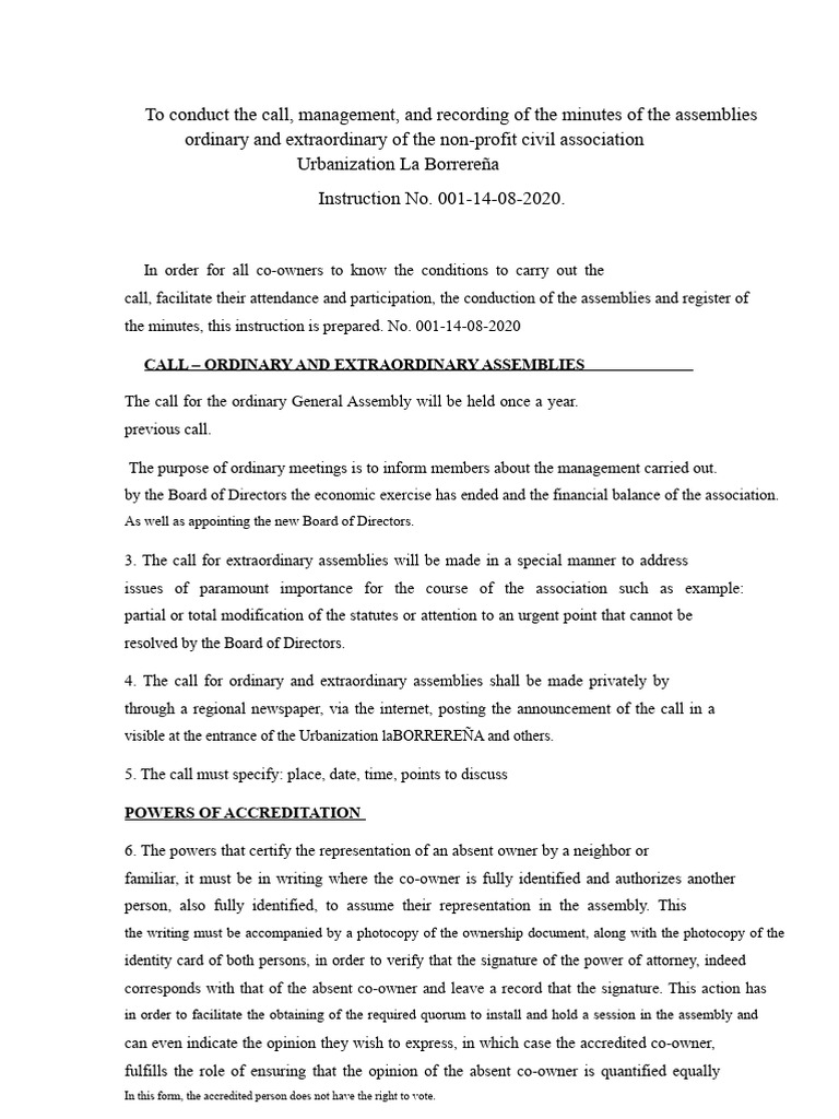 Guidelines for Non-Profit Assembly Meetings | PDF | Board Of Directors ...
