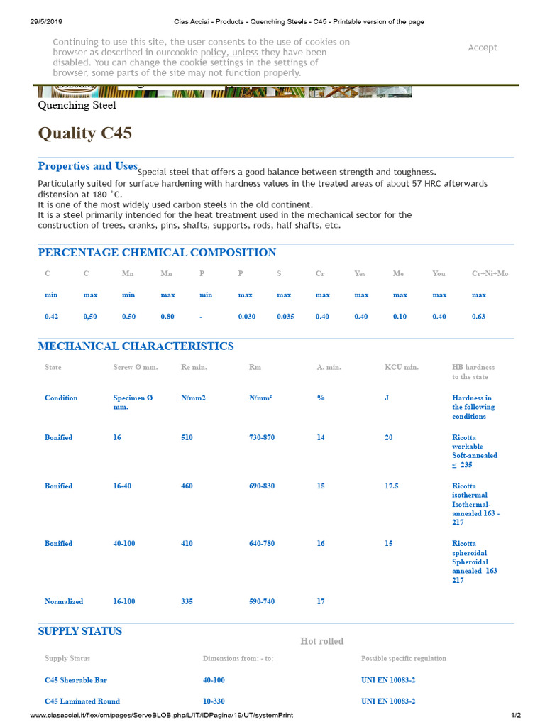 C45 Quenching Steel Properties and Uses | PDF | Steel | Heat Treating