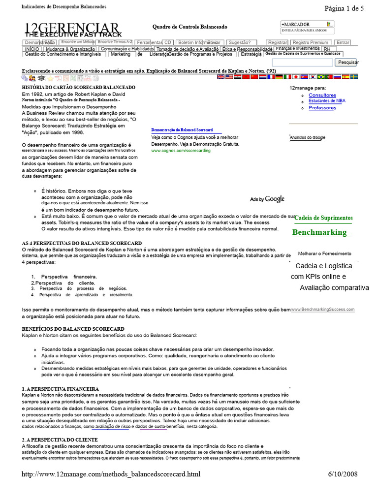 Entendendo o Balanced Scorecard | PDF | Comentários | Business