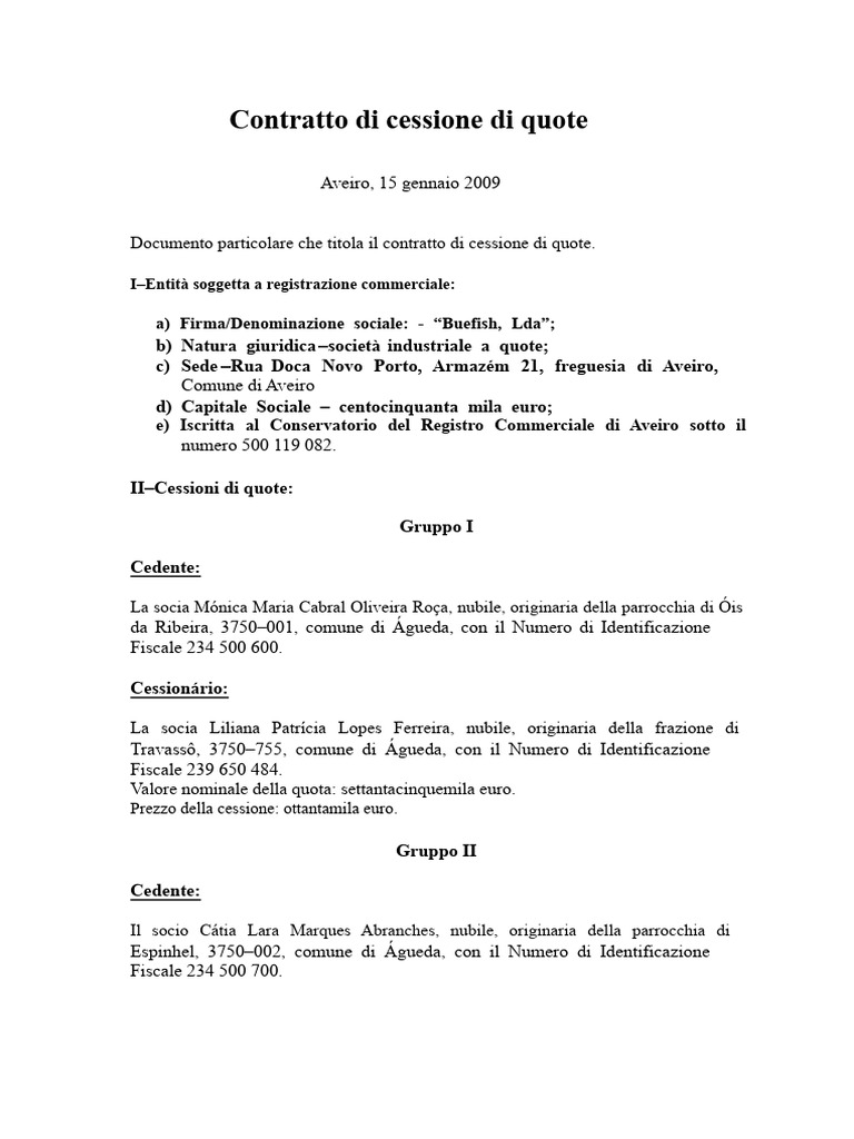 Contratto Di Cessione Di Quote | PDF