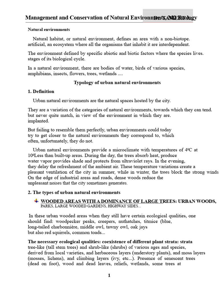 Course - Management and Conservation of Natural Environments (Part 1 ...