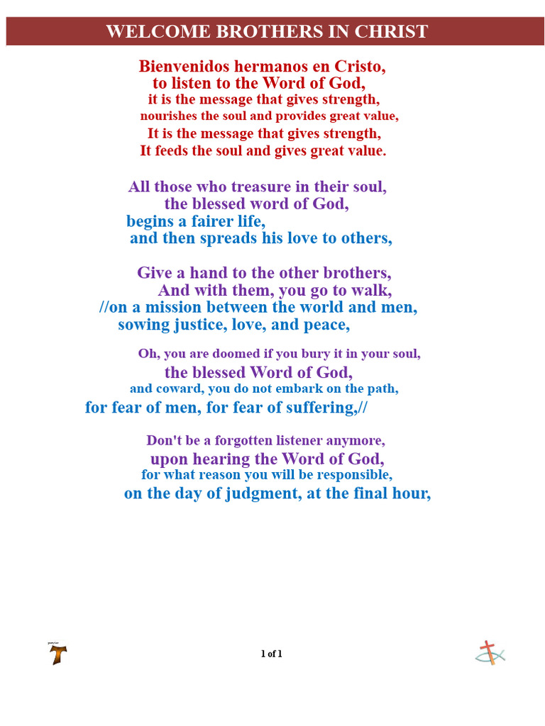 Welcome Brothers in Christ | PDF