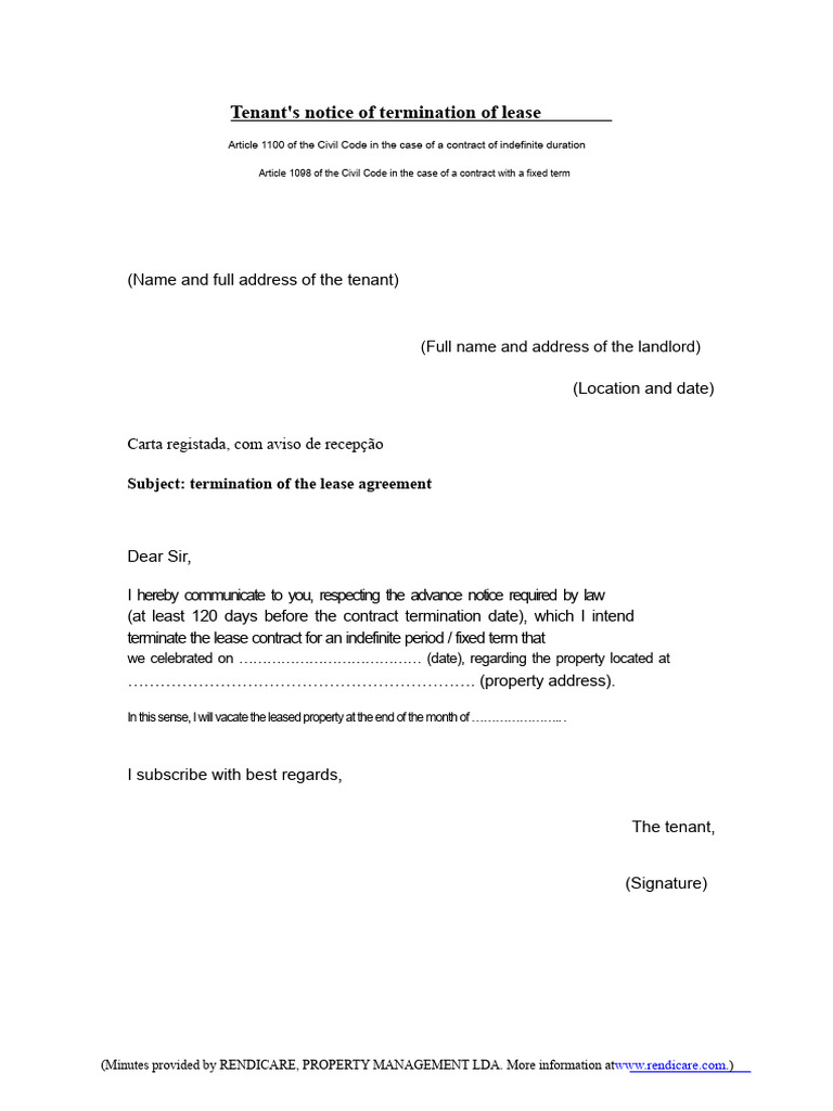 Tenant's Notice of Termination of Lease | PDF