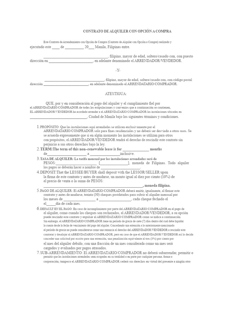 Contrato de Alquiler con Opción a Compra | PDF | Violación | Propiedad