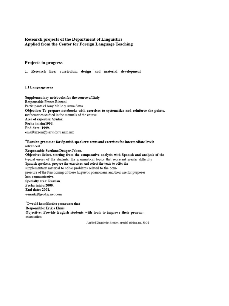 Linguistics Research Projects Overview | PDF | Second Language ...