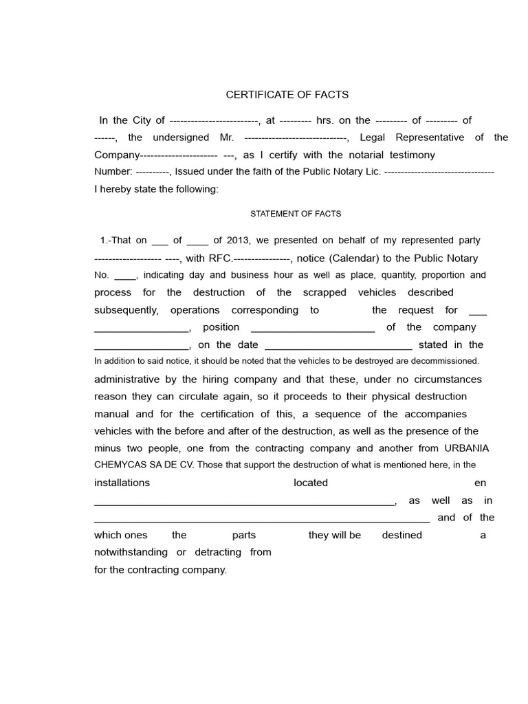 Certificate of Facts | PDF | Waste | Common Law