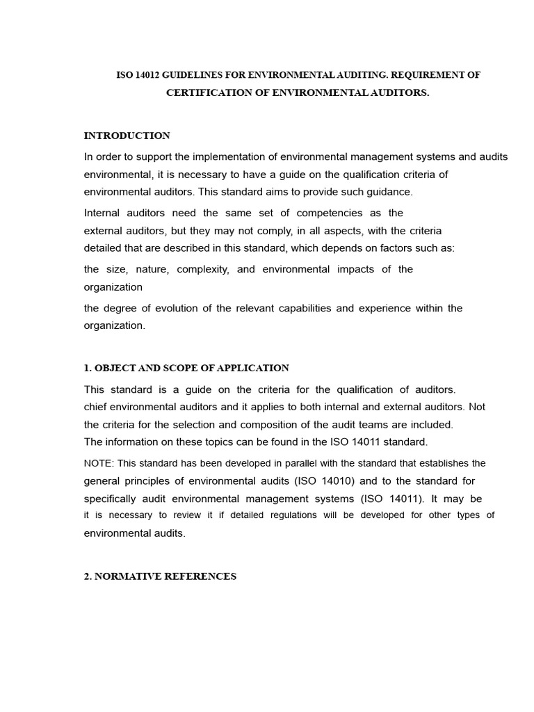 ISO 14012: Environmental Auditor Guidelines | PDF | Audit | Evaluation