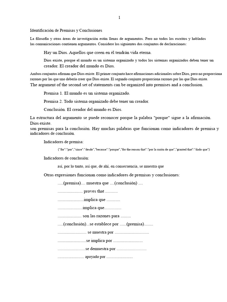 Identificación de Premisas y Conclusiones | PDF | Argumento | Dios