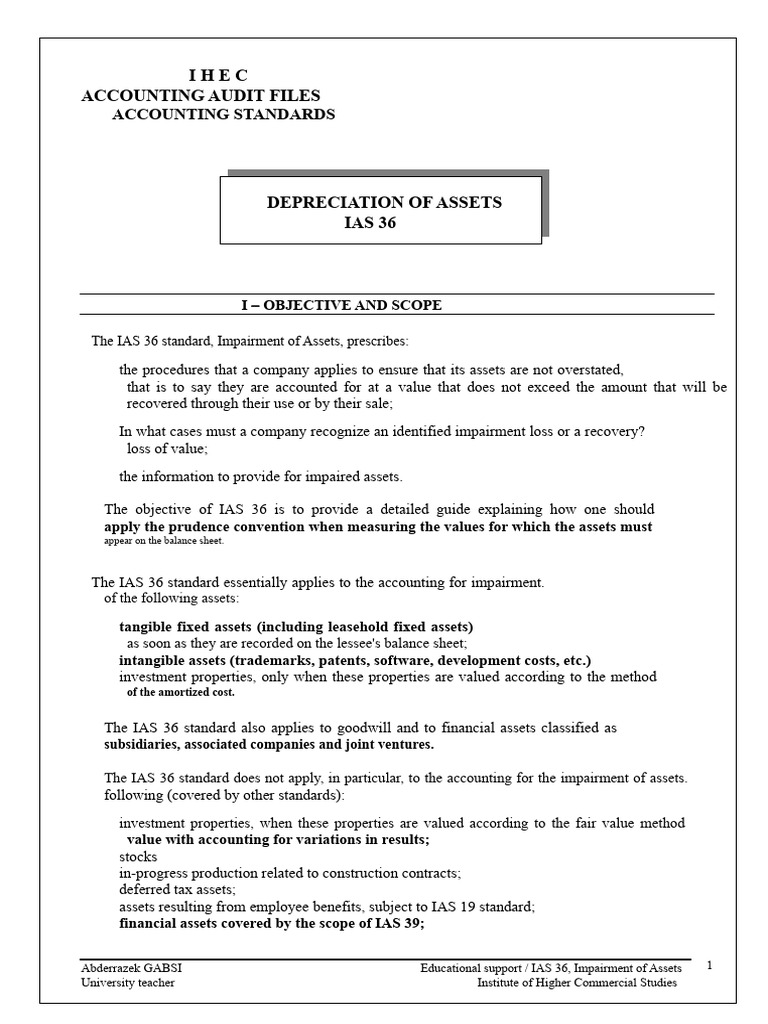 IAS 36: Impairment of Assets Guide | PDF | Depreciation | Book Value