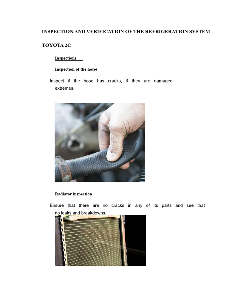 Inspection and Verification of The Toyota 2C Refrigeration System | PDF ...