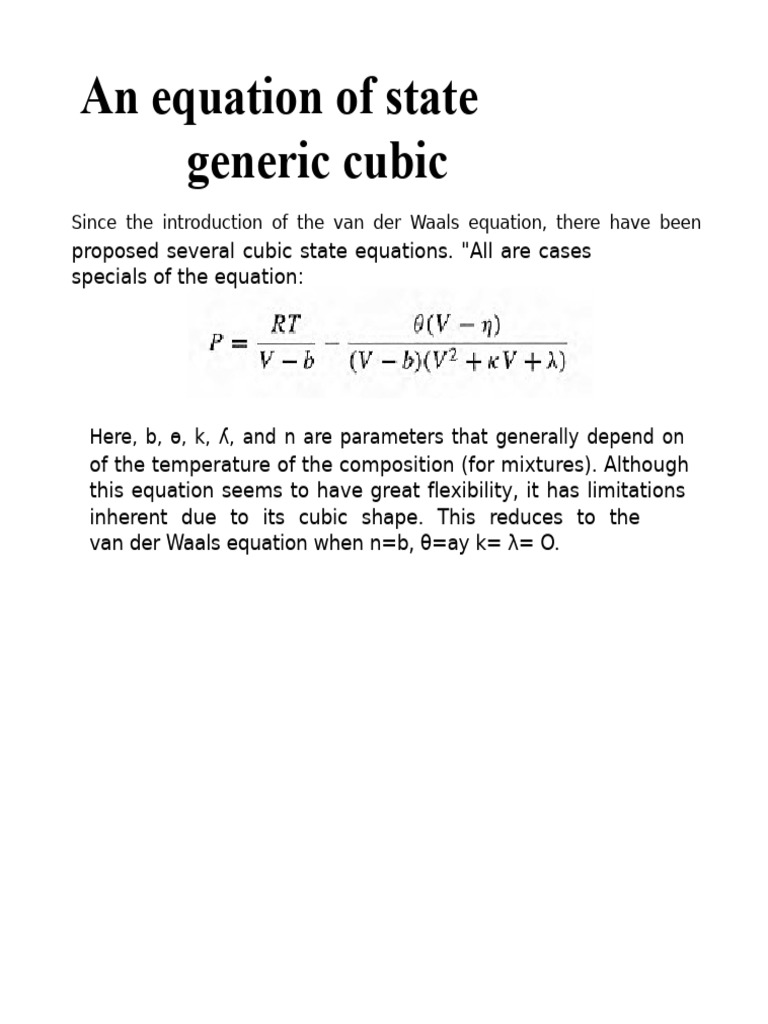 Generic Cubic Equation of State Analysis | PDF | Equations | Physical ...