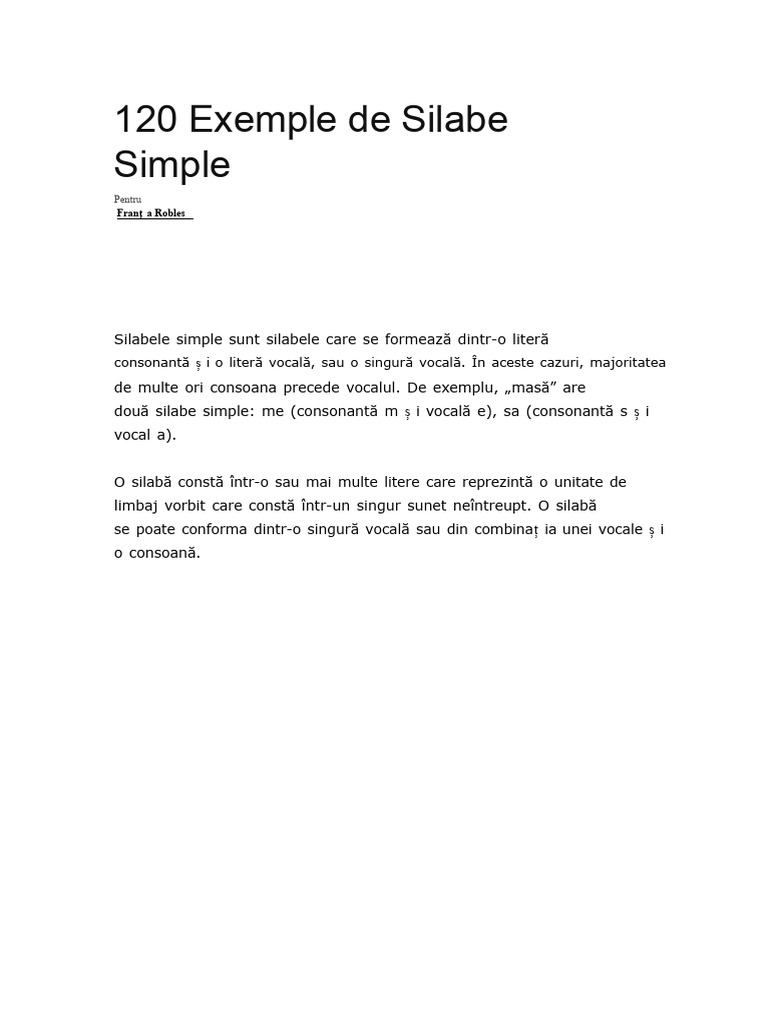 120 Exemple de Silabe Simple | PDF