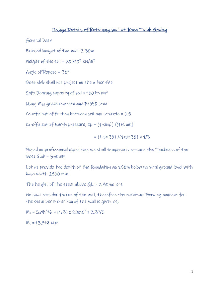 Retaining Wall Design Specifications | PDF | Structural Engineering ...