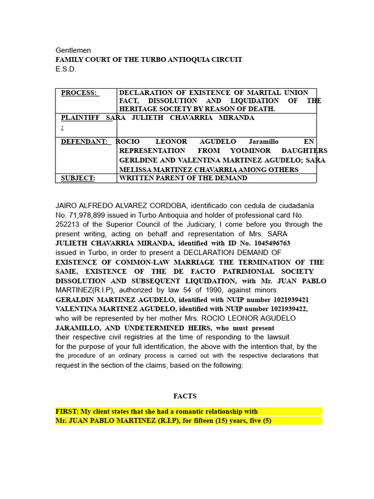 Marital Union Demand Sara Juan | PDF | Justice | Crime & Violence