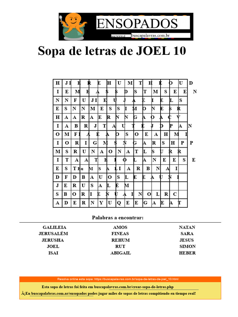 Sopa de Letras Joel: Encontre Palavras | PDF