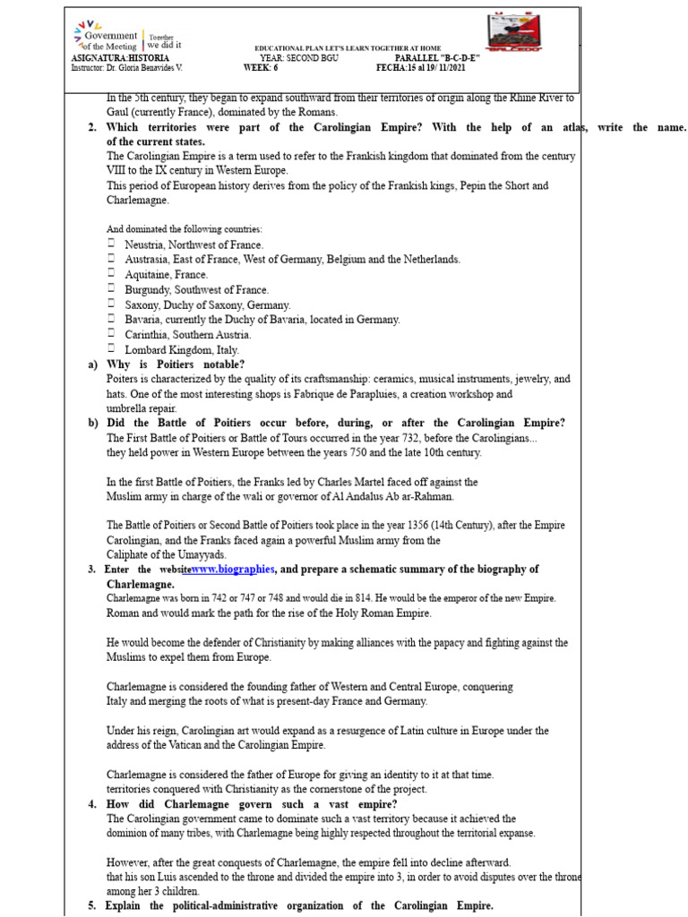 Carolingian Empire Educational Plan | PDF | Charlemagne | Franks