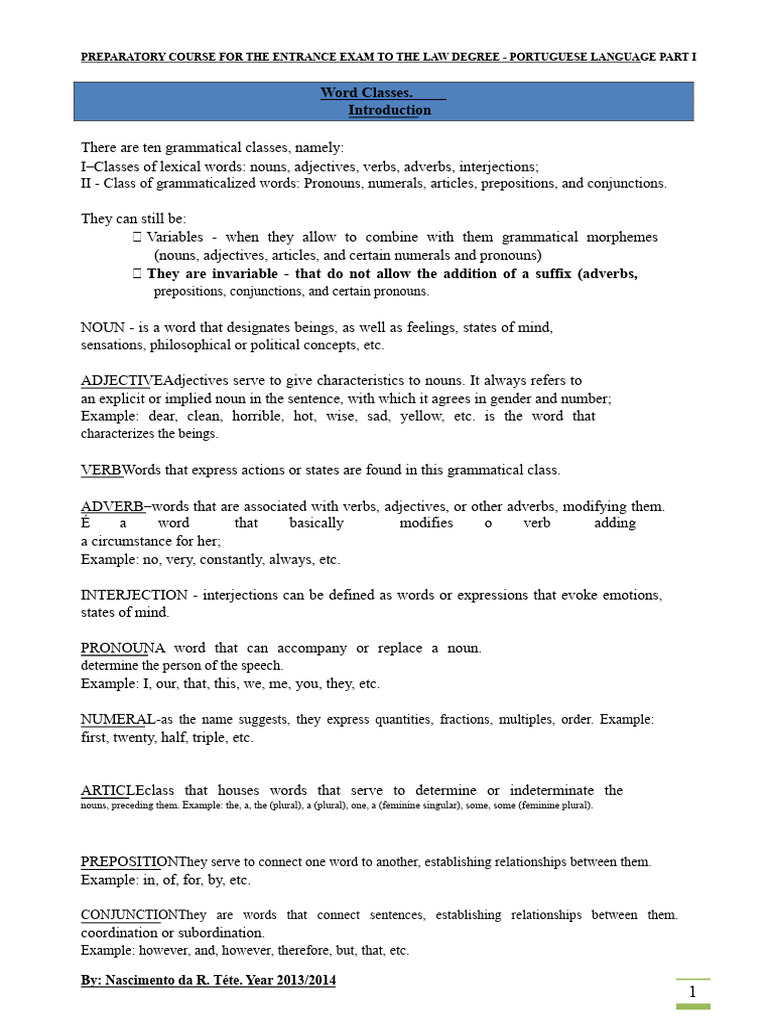 Portuguese Grammar for Law Exam Prep | PDF | Part Of Speech | Adjective