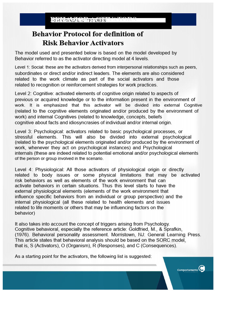 Risk Behavior Activators Explained | PDF | Psychology | Behavior