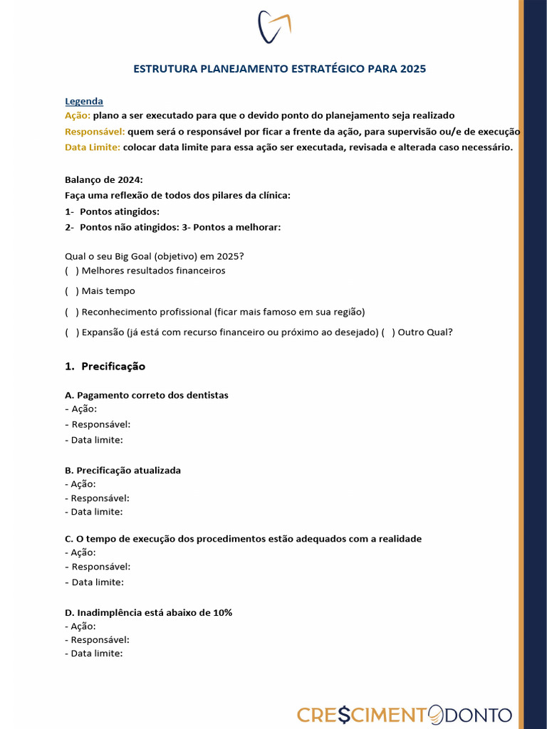 Planejamento Estratégico 2025 para Clínicas | PDF