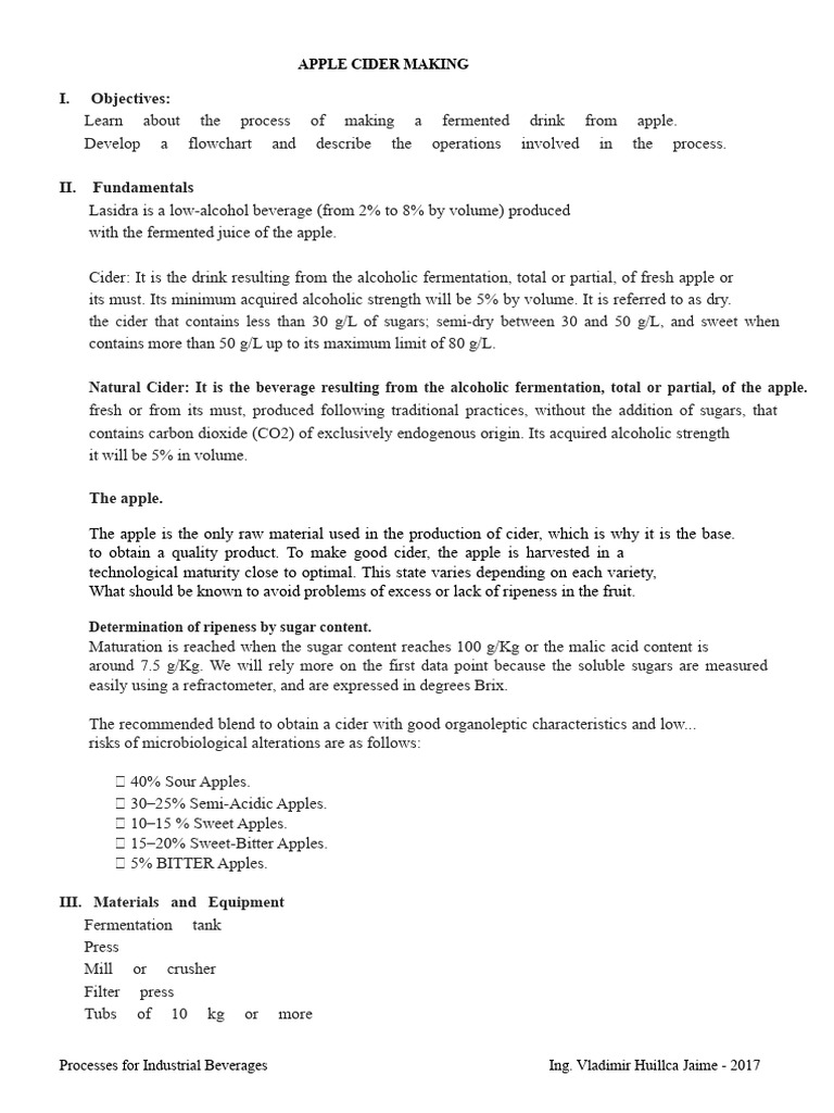 PRACTICE N° 09 CIDER PRODUCTION | PDF | Cider | Fermentation